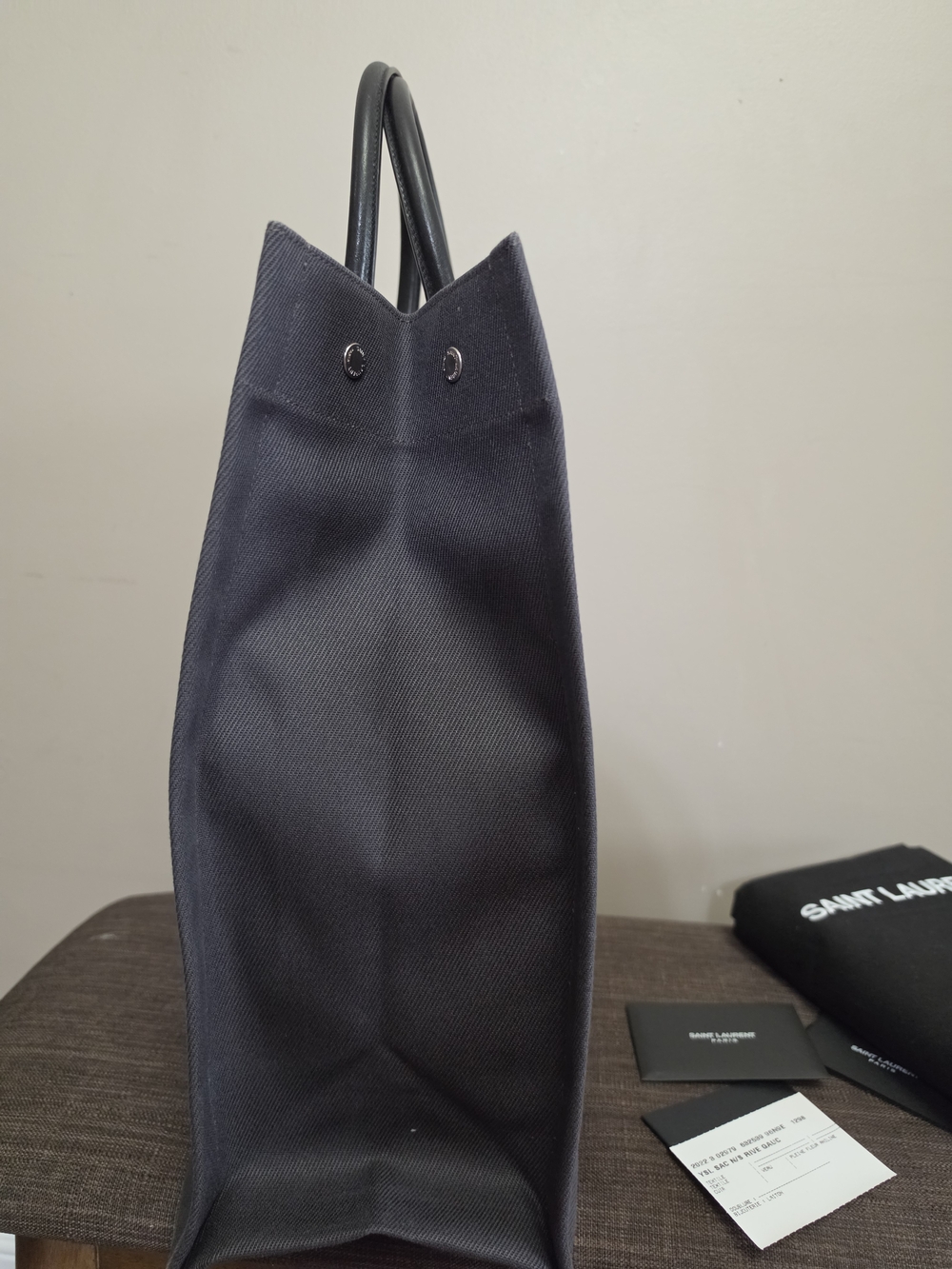Saint Laurent Rive Gauche Canvas Tote Bag in Dark Gray - Picture 6 of 14